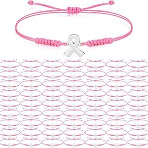 Breast Cancer Awareness Bracelets Pink Ribbon Adjustable Cord Gift Pack